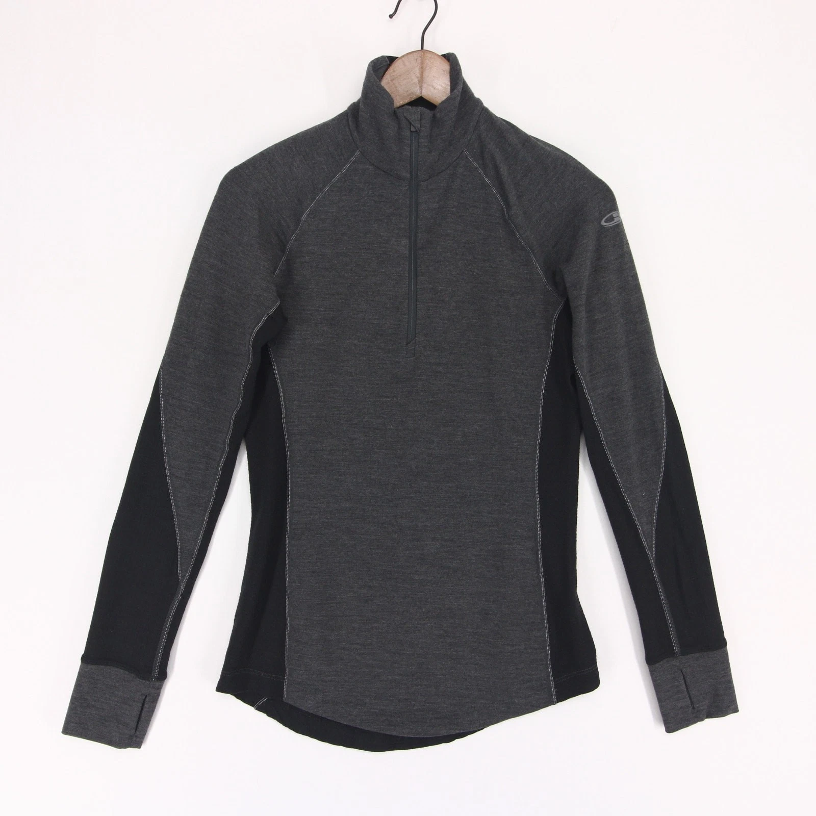 Icebreaker 260 Zone Half Zip Womens M Gray Black Heather Merino Base Layer Long