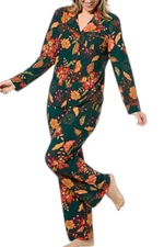 IMAN Global Chic Women's 2-piece Soft Knit Pajama Set Green Floral