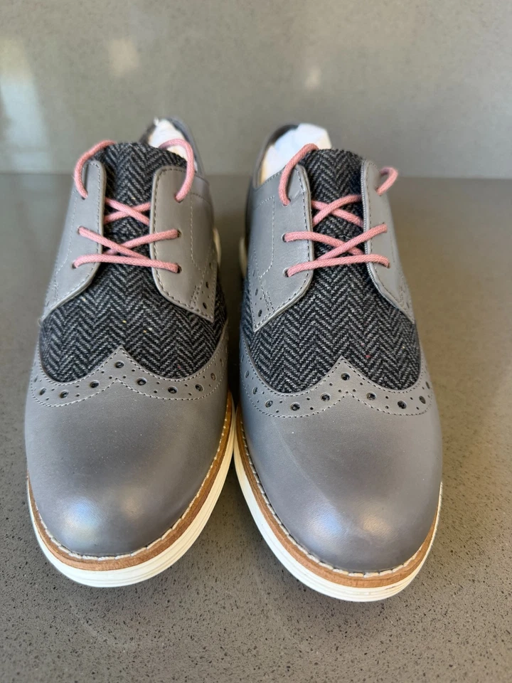 Cole Haan Gray Leather Herringbone Original Grand Wingtip Oxford Lace Shoes 7B - Image 3 of 4