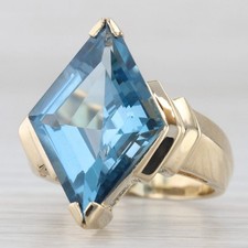 Blue Topaz Rhombus Solitaire Ring 14k Yellow Gold Size 4.75