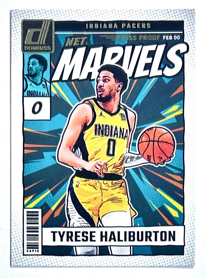 2024-25 Donruss Tyrese Haliburton Press Proof Net Marvels Insert SP #10 Pacers
