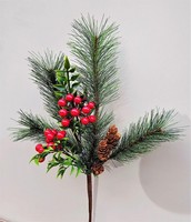 Artplants Kunst Zweig Fredegonda, Kiefer, Vogelbeeren, Zapfen, Rot-GrüN, 65Cm