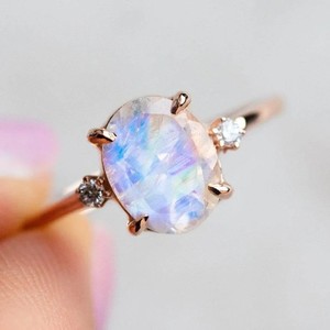 Authentic Lab Grow Beautiful Moonstone Ring 925 Sterling Silver, 18k Rose Gold Plated Ring