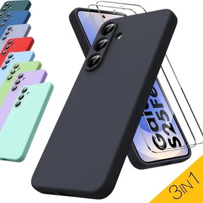 PROMAX SILIKON HANDY SCHUTZ HÜLLE FÜR SAMSUNG GALAXY S25 FE 5G Handy Hülle + 2x 9H Glas für Samsung Galaxy S25 S24 S23 FE Ultra 5G Silikon Case