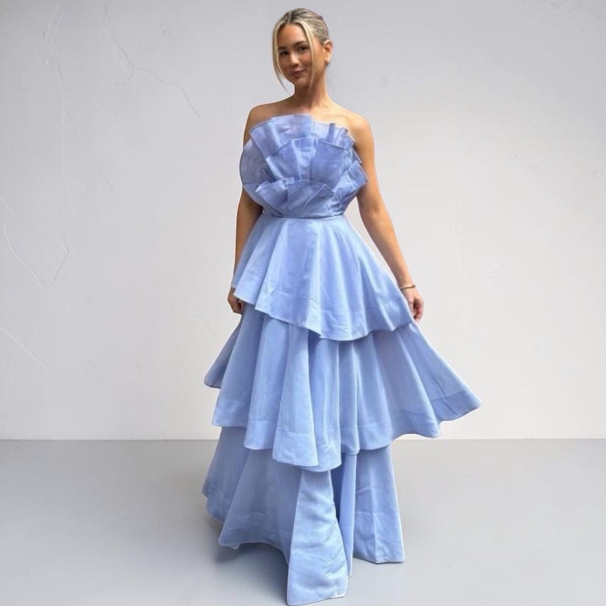 AJE Selestia Strapless Sculptural Maxi Gown Dress Pale Blue Size 12 AU 8 US  NWT