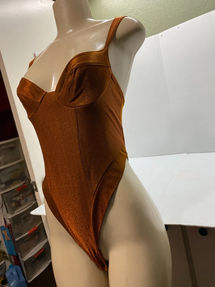 Vintage Victoria Secret String Teddy Bodysuit 34A Lace Lingerie Thong Copper - Image 2 of 4