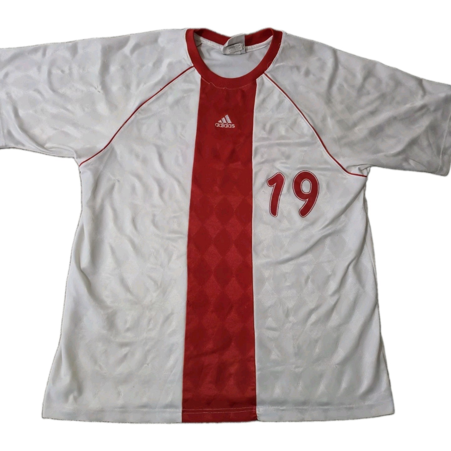 Vintage 90s Adidas Soccer Jersey White Red Colorblock USA Made #19 Sports