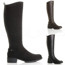 Damen Mitte Absatz Gummizug Elastisch Winter Wade Knie Hoch Reitstiefel Größe