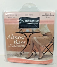 No Nonsense Almost Bare Very Sheer Lace Panty Leg Toe  Sz C Midnight Black IN3