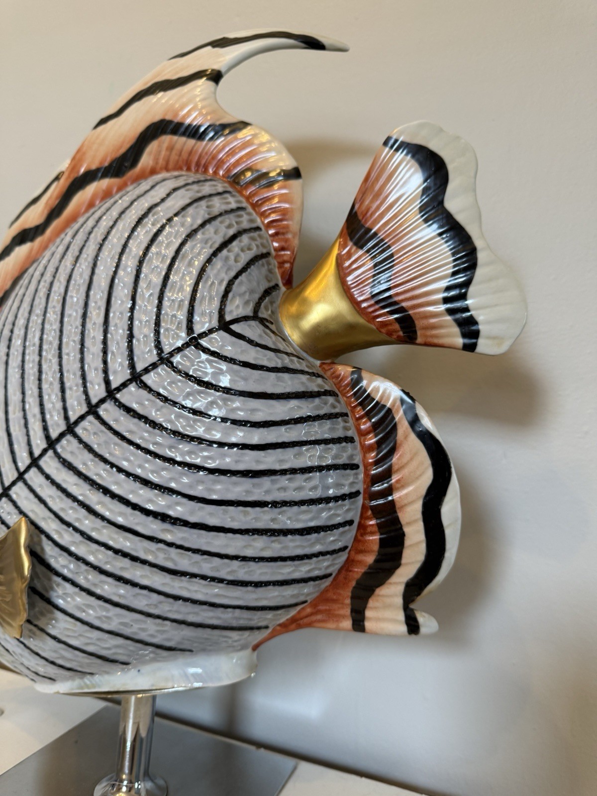 1980s Oggetti Mangani Nautical Fish Porcelain Sculpture Large 17" on Stand