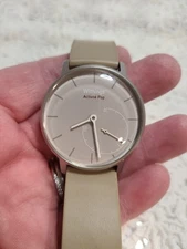 Withings Activite Pop Smart Watch Silver w Tan Silicone Band Monitors Sleep 