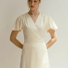 Noire NEW Claudia Deep V Neck Tea Length Wrap Dress White Size XL