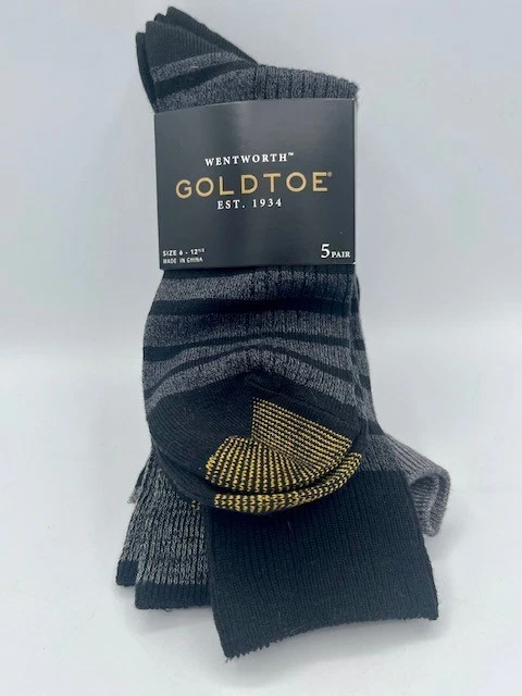 Wentworth Men’s Socks 5-Pack Black And Black Grey Stripes Fits Size 6-12.5 NWT