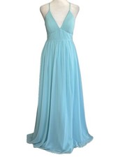 Azazie Aqua Chiffon Spaghetti Strap Maxi Dress, Size C