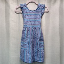 Vince Camuto Blue Multi Striped Girls 10 Ruffle Sleeve Metallic Dress Open Back