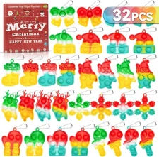 32 Pack Christmas Party Favors Bulk Fidget Toys Pop Mini Keychain Goodie Bag... 