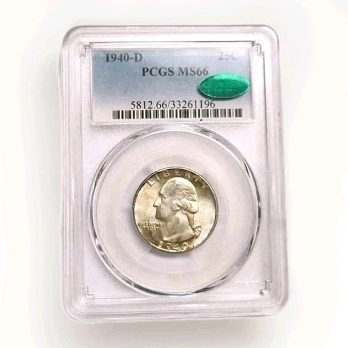1940-D Washington Silver Quarter PCGS MS66 CAC /Color *