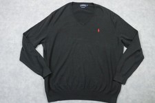 Polo Ralph Lauren Sweater Mens Large Black V Neck Pima Cotton Knit Pony Logo