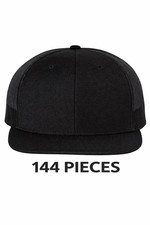 Richardson 511 Flat Bill Trucker Cap - Black/ Black - Full Case 144 hats