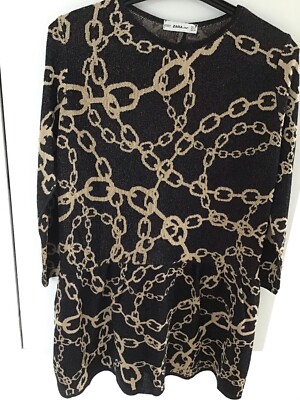 zara knit lurex mini kleid schwarz gold S boho blogger party glam
