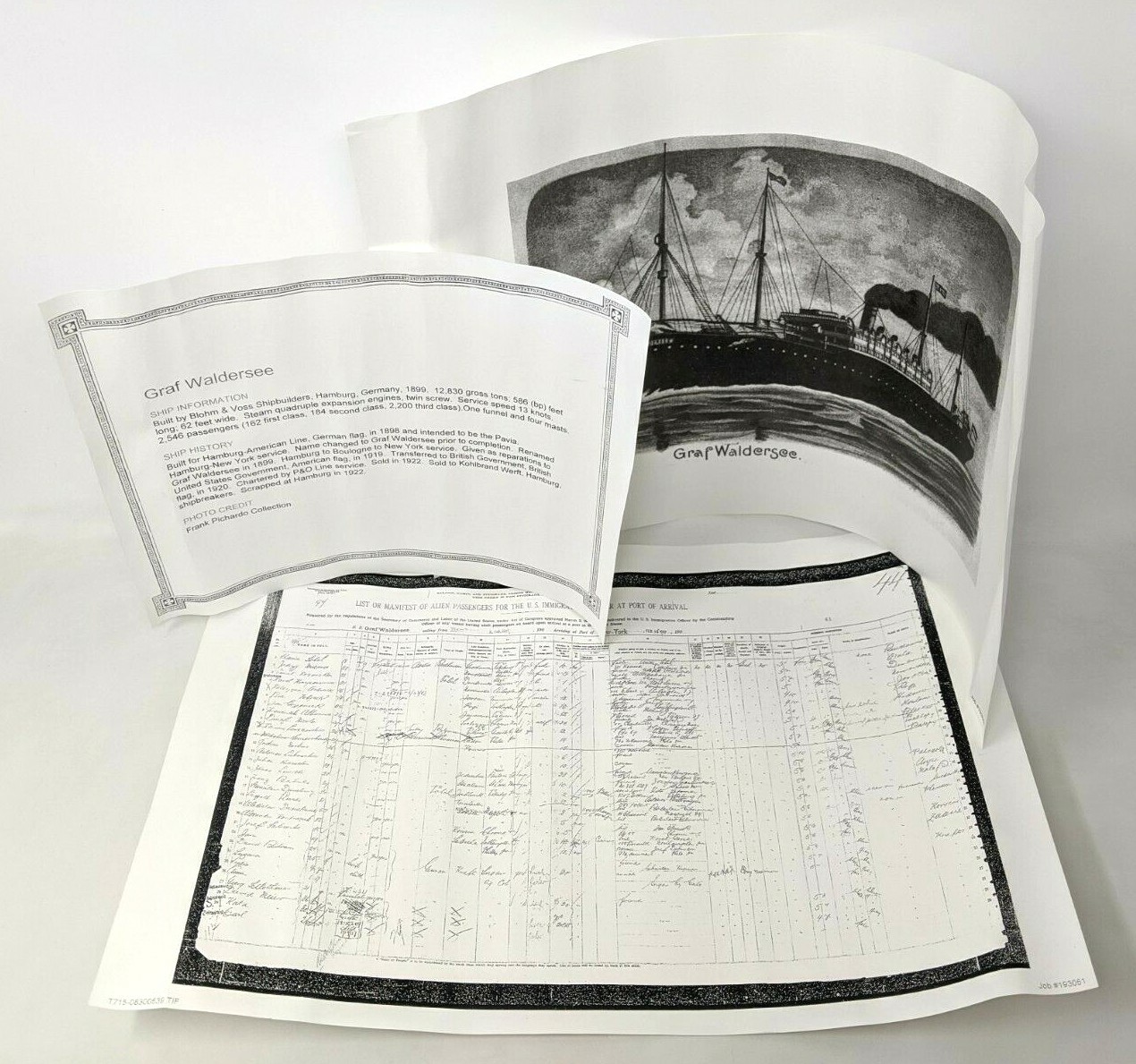 Vtg Graf Waldersee Ship & List Manifest of Passengers for Port Copies