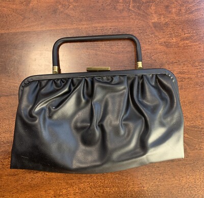 Stylemark by Mutterperl VTG Black Faux Leather Clutch Square Handle Evening Bag