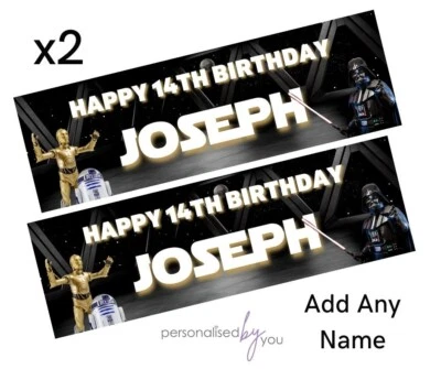 2x Personalised STAR WARS THEME Happy Birthday Banner LARGE Poster ANY TEXT