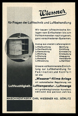 Alte Werbung 1942 Wiessner Maschinenfabrik Görlitz Lufttechnik & Luftbehandlung