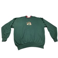 Vintage Christmas Beary Sweatshirt Womens XL Green Hanes Holiday Crewneck Teddy