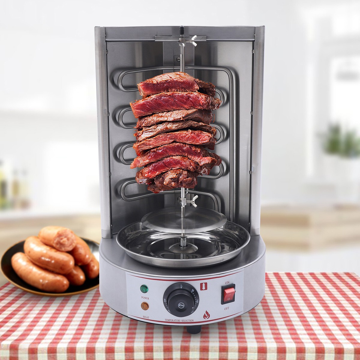 Four à rôtissoire vertical pour poulet, machine électrique de barbecue Shawarma 3000 W, machine à kebab Topcounter Doner avec double tubes chauffants, machine à barbecue gyroscopique commerciale pour