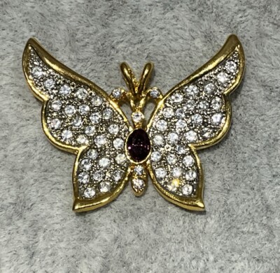 Butterfly Pendant Gold Tone & Rhinestone Vintage 1999 P.S. Co.