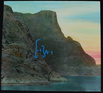 Foto HORNELEN CLIFF NORWAY C1920 Magic Lantern Dia SUNSET / SUNRISE