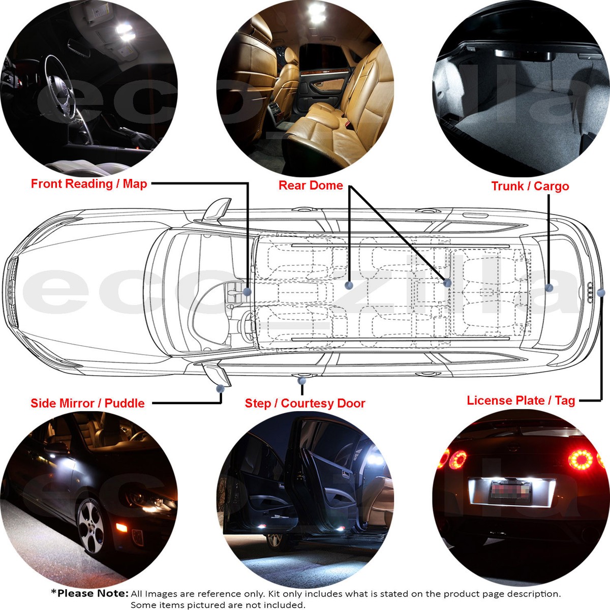 Luces Interiores LED Blanco Kit De 10 Bombillas LED Blancas Para Luz Interior Dodge Challenger 2008-2017 - 5000K, 12V Kit 10 Luces LED Blancas Dodge Challenger 2008-2017