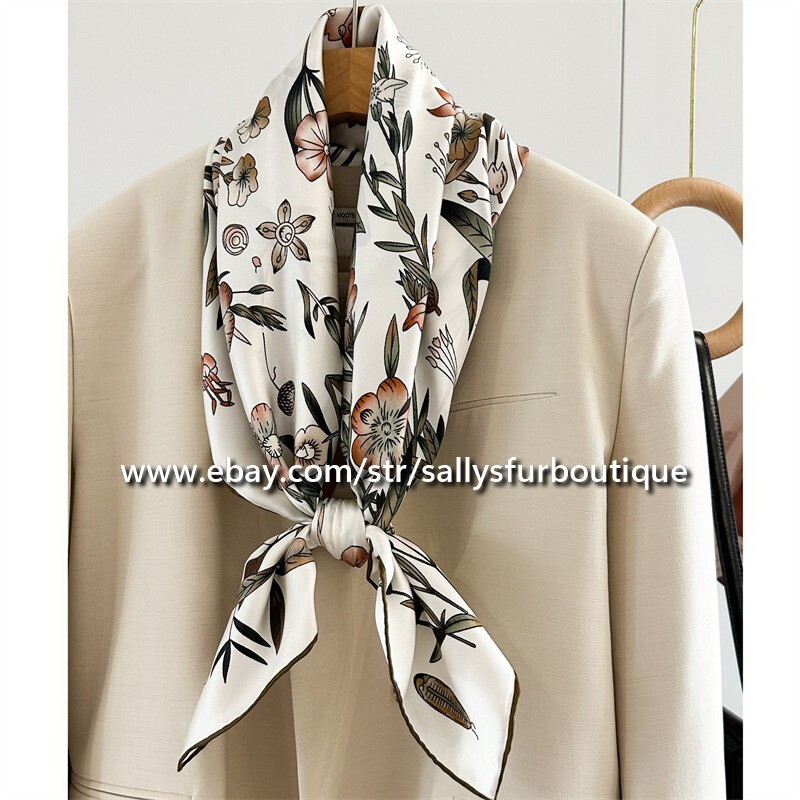 Sallys Boutique 14 Momme Twill Silk Wrap Scarf Flowers Print Square Shawl 35