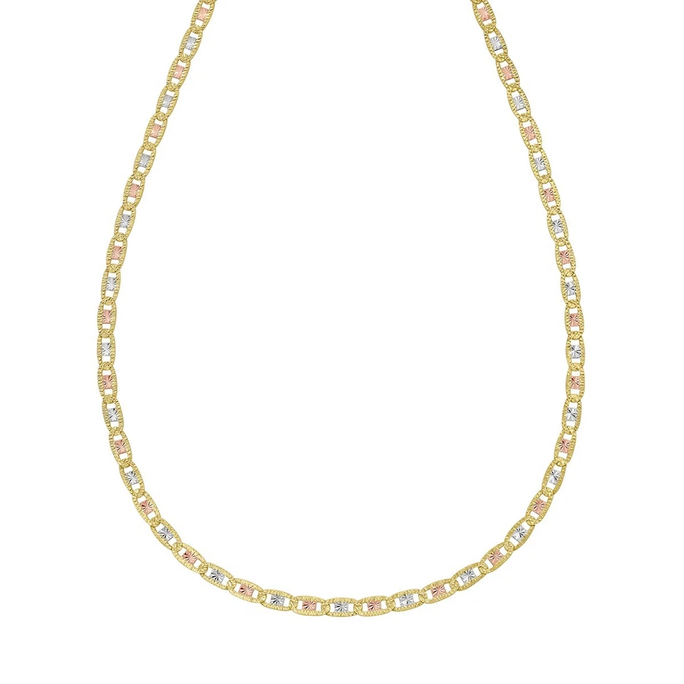 Collar Cadena Valentino Pavé Oro 14k Tricolor 2 MM 20" 2,5 Gr