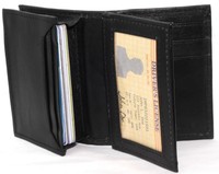 Card Holder Black Leather Student Wallet 8+ Cards 1 Id Window Middle Flap 16 Card Holder Black Leather Student Wallet 8+ Cards 1 Id Window Middle Flap 16
