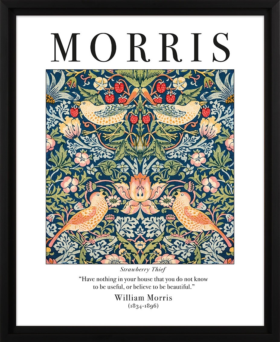 William Morris Framed Picture - Strawberry Thief - 40x50cm Print in Black Frame