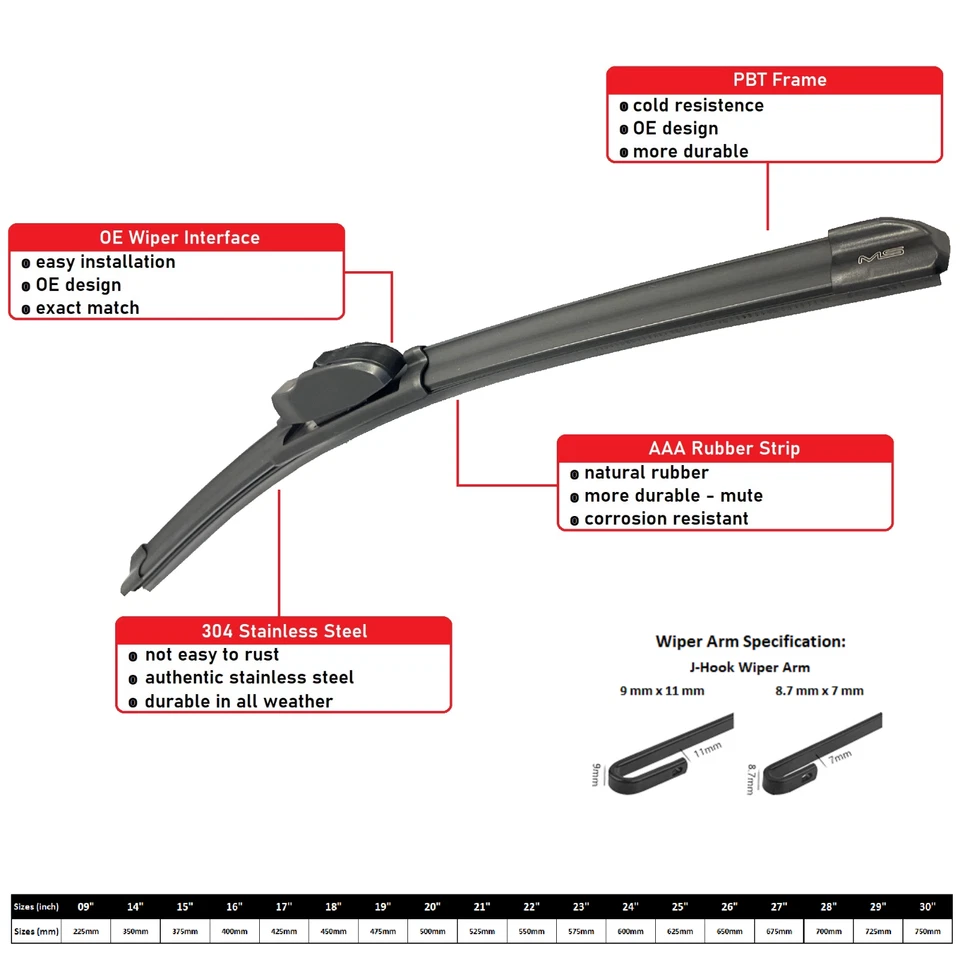 Front Windshield Wiper Blades For Dodge VIPER 1992-2003 Pair 16" 16" - Image 2 of 4