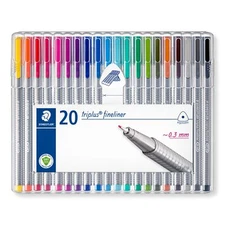 STAEDTLER Triplus Fineliner Pens .3mm,Metal Clad Tip,20-Pack,Assorted(334SB20BK)