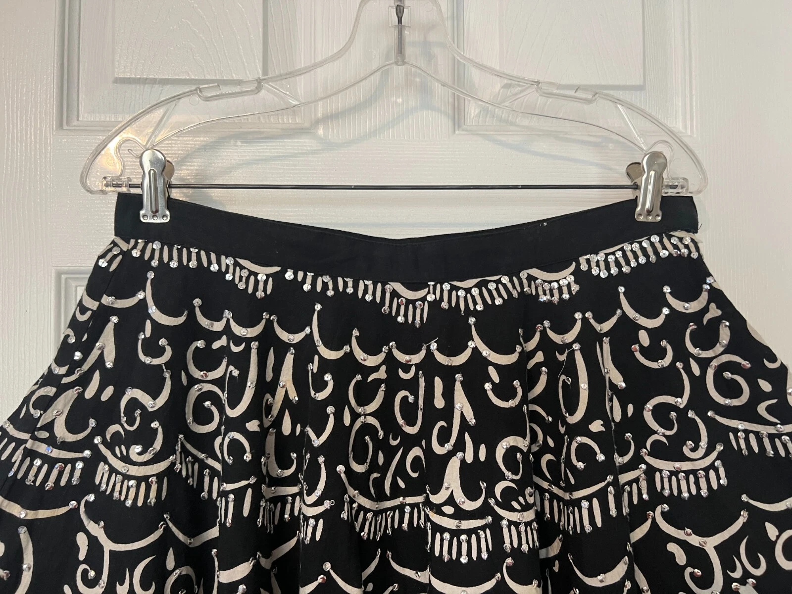 OFF WHITE Gonna abito WILLIE SMITH bianco nero cotone impreziosito stile ampio taglia 10