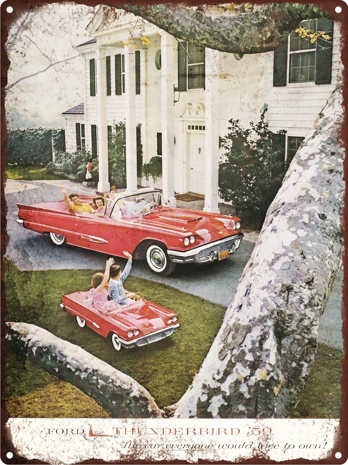 1959 Ford Thunderbird Convertible Pedal Car ManCave Metal Sign Repro 9x12