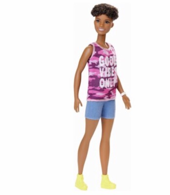 Barbie Fashionistas Doll with Short Curly Brunette Hair Wearing “Good Vibes Only | eBay