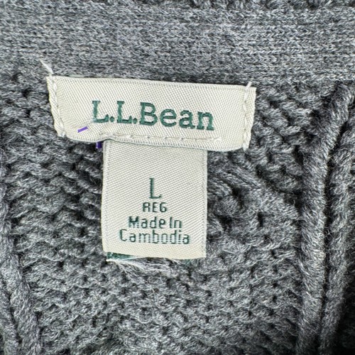 Vintage LL Bean Cable Knit Sweater Women L Gray Fisherman Chunky Y2K 517898 - Picture 6 of 9