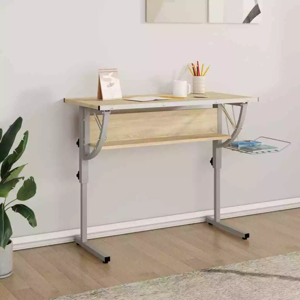 Craft Desk Sonoma Oak Grey 110x53x 58 87 cm Engineered Wood Steel vidaXL