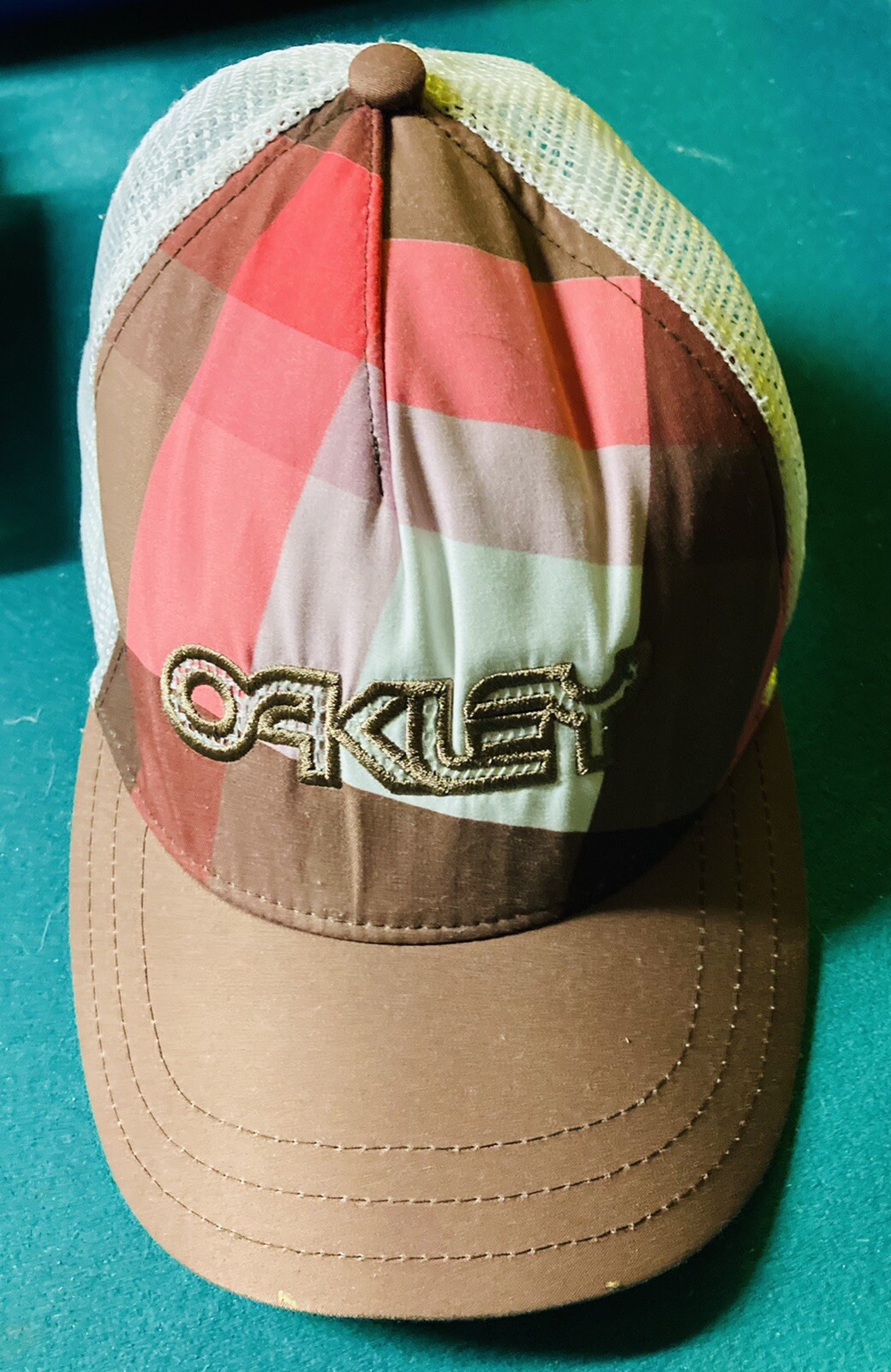 For Women. Mesh Snap Back Brown W/ Checkerboard. Gently Worn