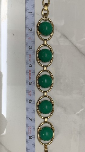 Stella & Dot Bracelet Green Acrylic Cabochon Bamboo Look Zinnea Gold Tone 8.5" - Picture 10 of 13