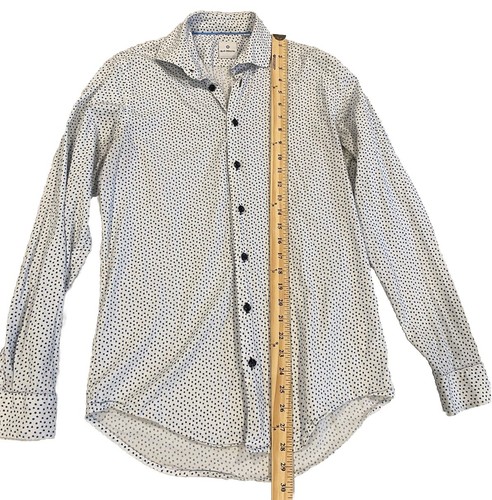 Blue Industry Button Down Shirt Mens Small Blue Polka Dot Stretch Workwear - Picture 7 of 9