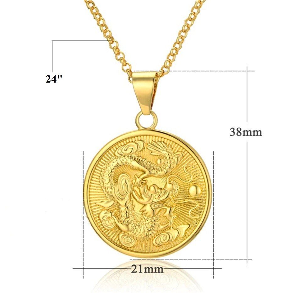 18k Gold Filled Mens Womens Dragon Pendant Chain Necklace 20