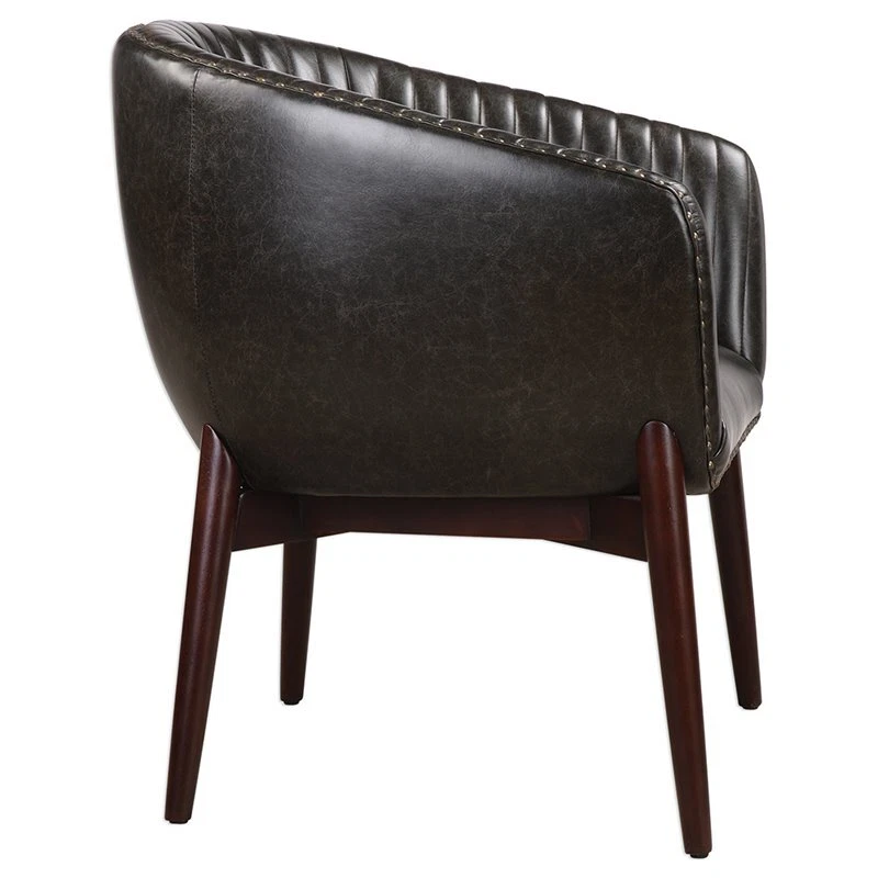 Silla Uttermost Anders imitación cuero y madera en negro y latón Foto 4 de 4