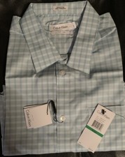 NWT Calvin Klein Mens Large Blue Plaid 100 Cotton Iron Free Dress Shirt 58